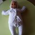Hatalmas 64 cm retro alvós baba korabeli kézműves ruhában
